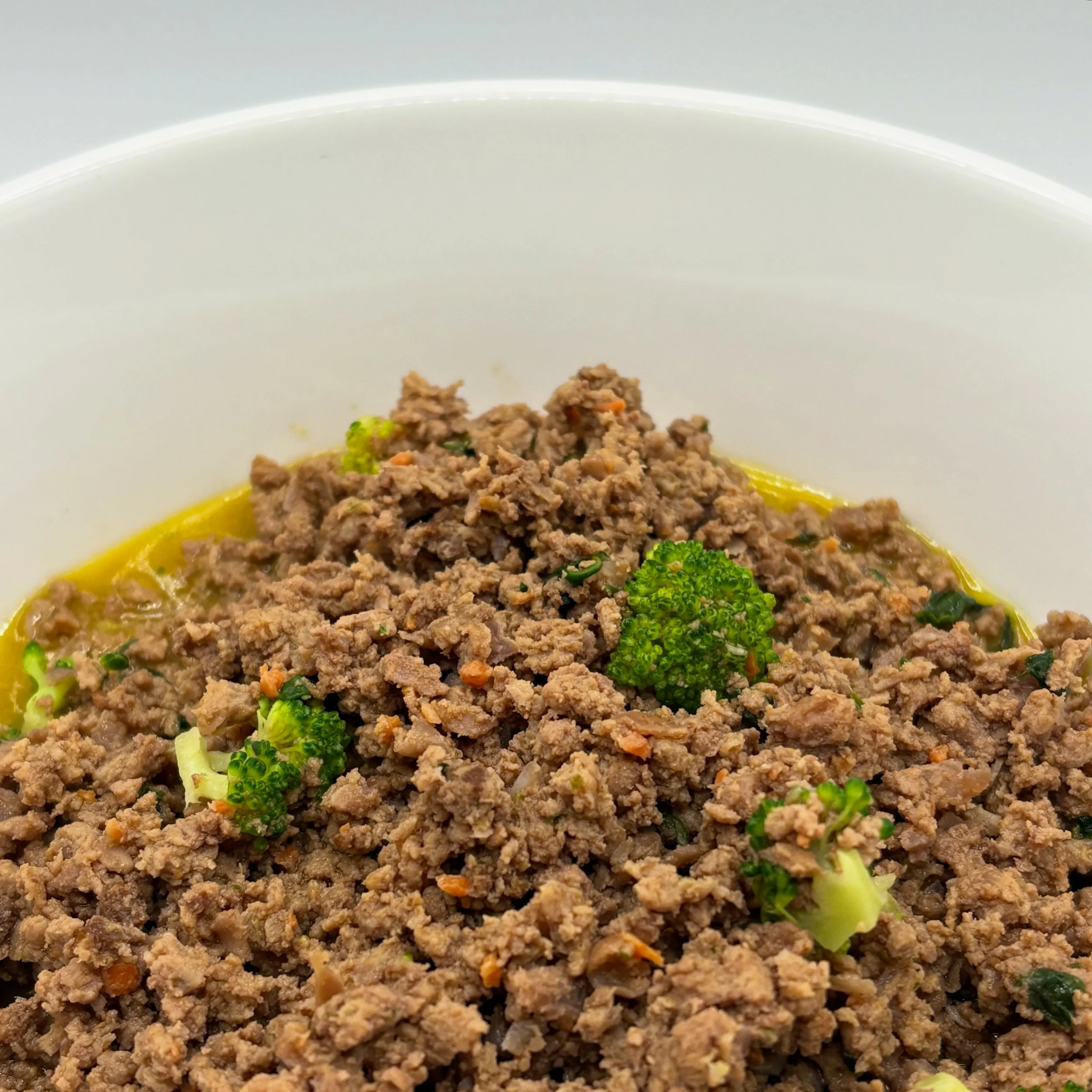 cooked dog food slop broccoli bone broth