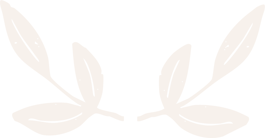 White stylized illustration of two leafy branches facing each other against a black background.