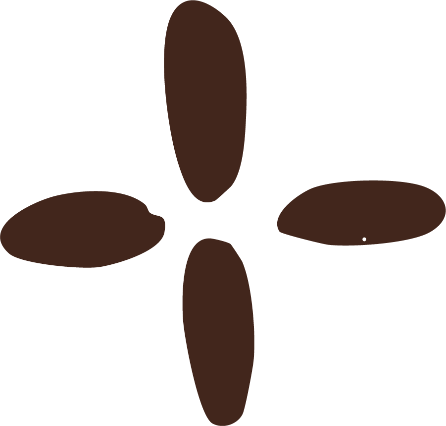 Four brown coffee beans arranged in a star shape.