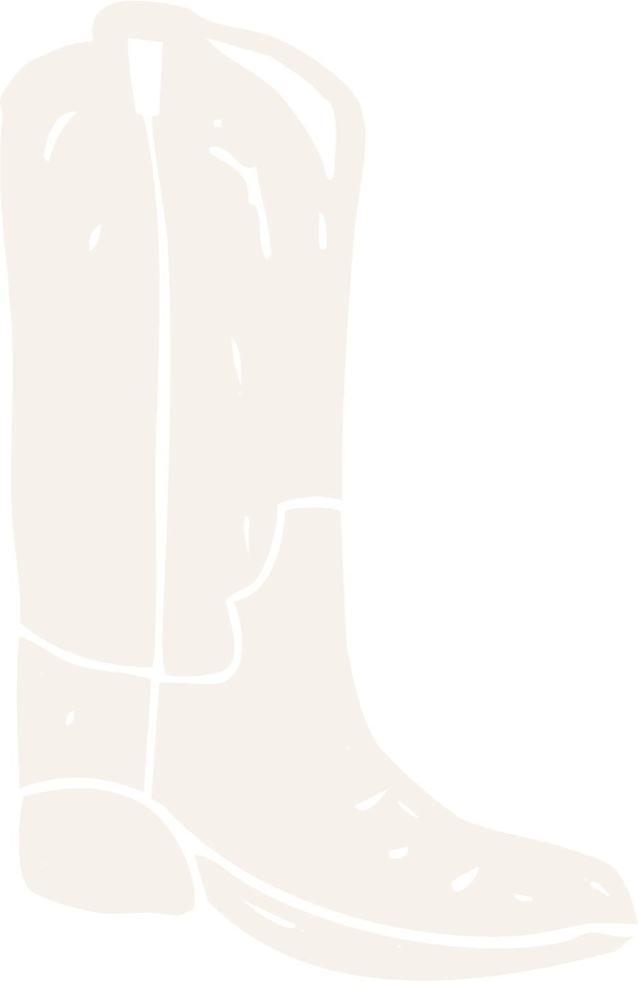 Black and white illustration of a cowboy boot with a pointed toe, decorative stitching, and a heel.
