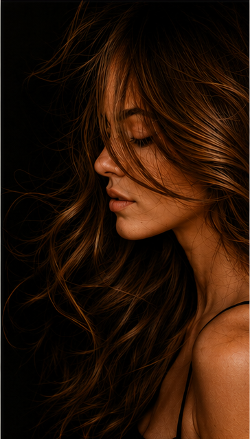 brunette with bronzed tan skin tone wearing seamless clip in extensions