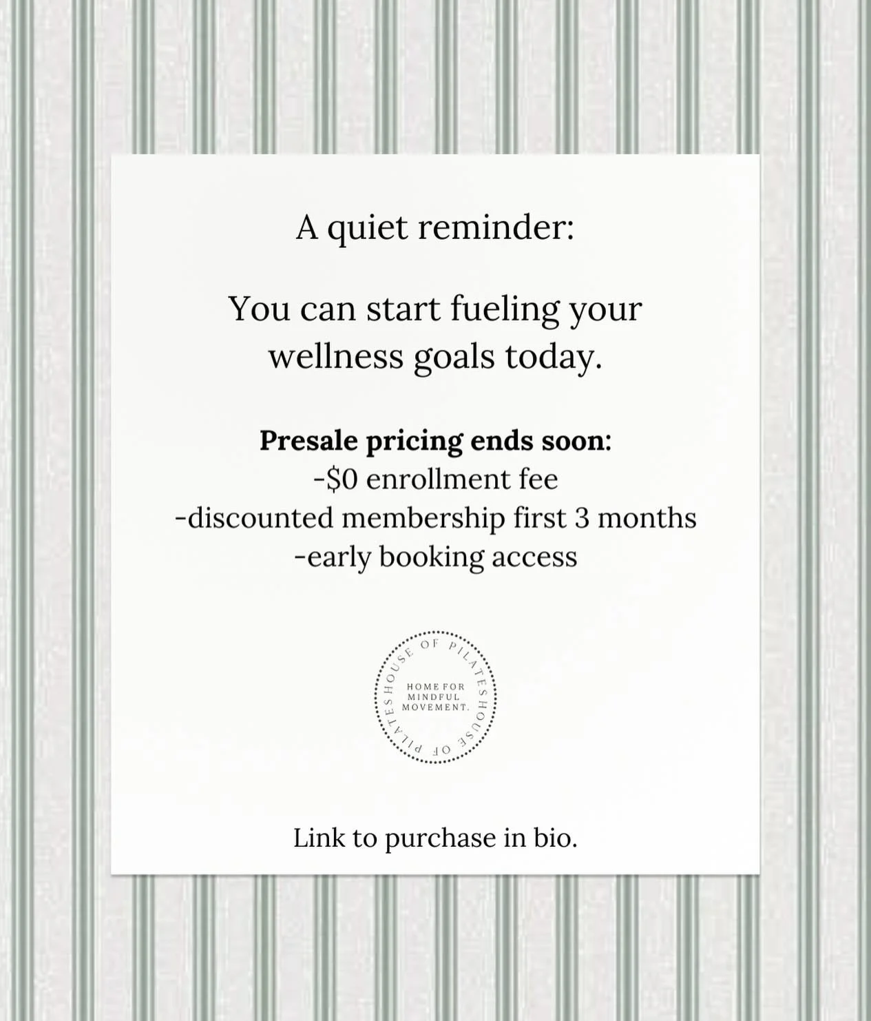 Why wait on wellness? Presale is closing soon marking the end of our most preferred prices and early member privileges. 

Our schedule is now live to book classes for Founders and Members only until February 1st. Start fueling your goals today ✨