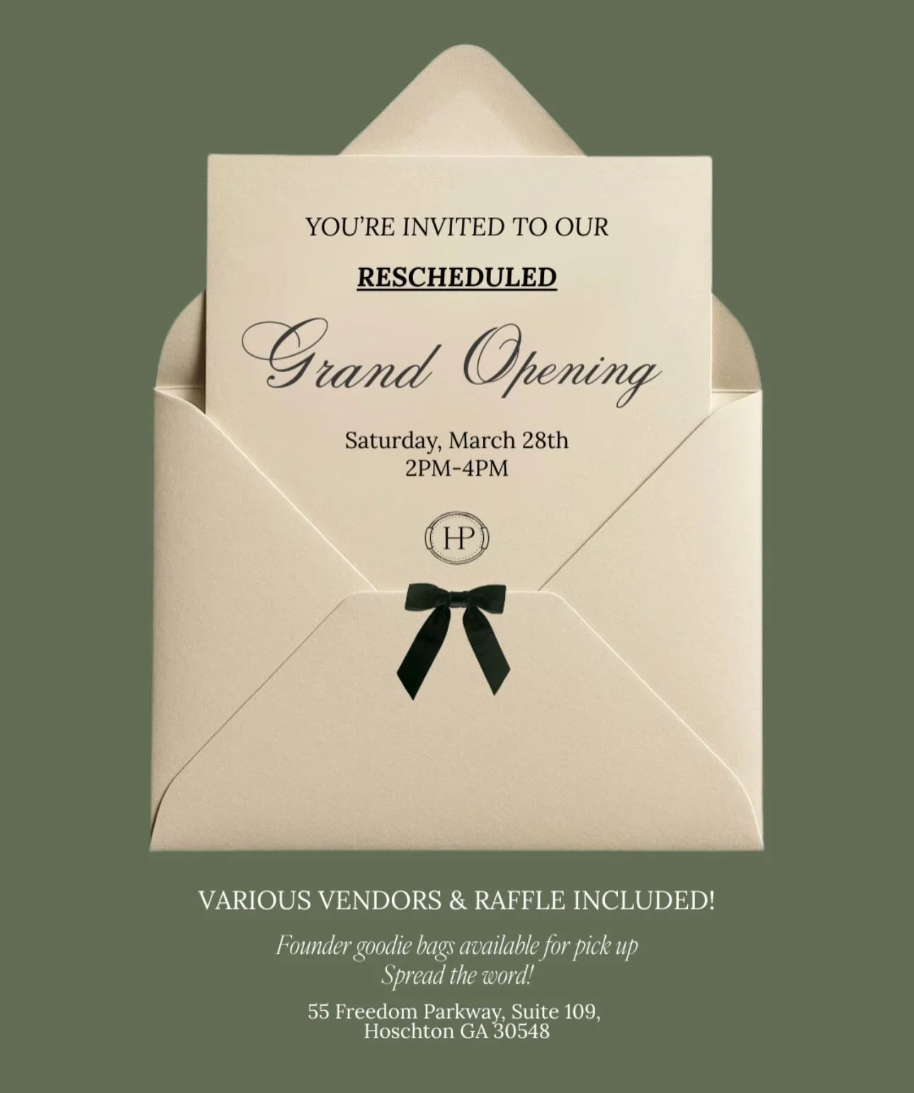 We have rescheduled our Grand Opening to March 28th from 2PM-4PM instead of April 4th to honor Easter weekend! Our link to RSVP can be found in our bio. Founder goodie bags will still be available for pick up. Please spread the word and we hope to se
