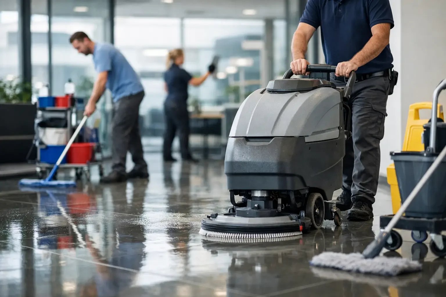 Bodenpflege Gewerbeflächen in der Maxvorstadt mit abgestimmten Intervallen für langlebige Böden und gepflegte Büroflächen