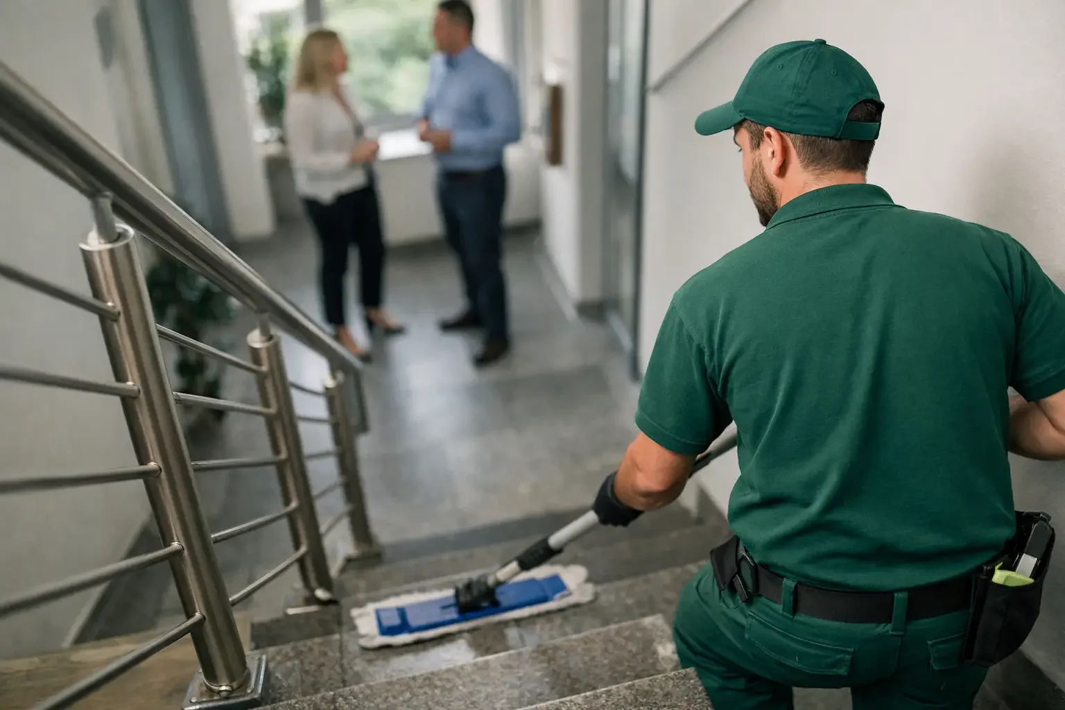 Treppenhausreinigung München. Gepflegtes Treppenhaus in Münchner Mehrfamilienhaus nach professioneller Reinigung