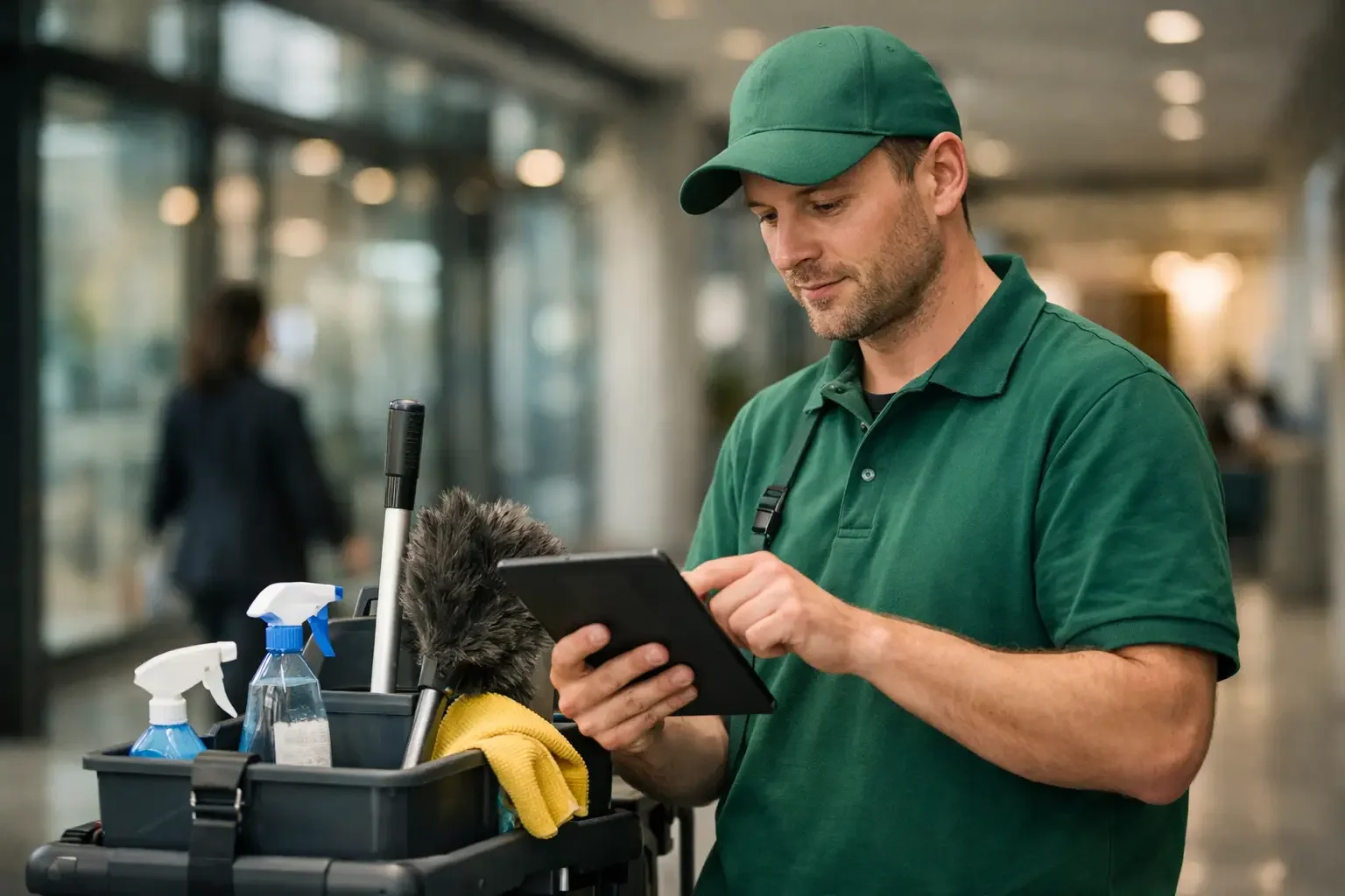 Digitale Steuerung und Qualitätskontrolle in der Gebäudereinigung eines Büroobjekts