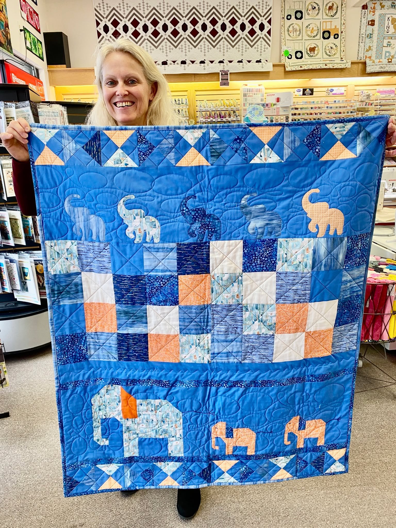 Oh my goodness, look at this beautiful quilt our Julie made for her new grandbaby. 😍🩵 A beautiful gift of love treasured for always.