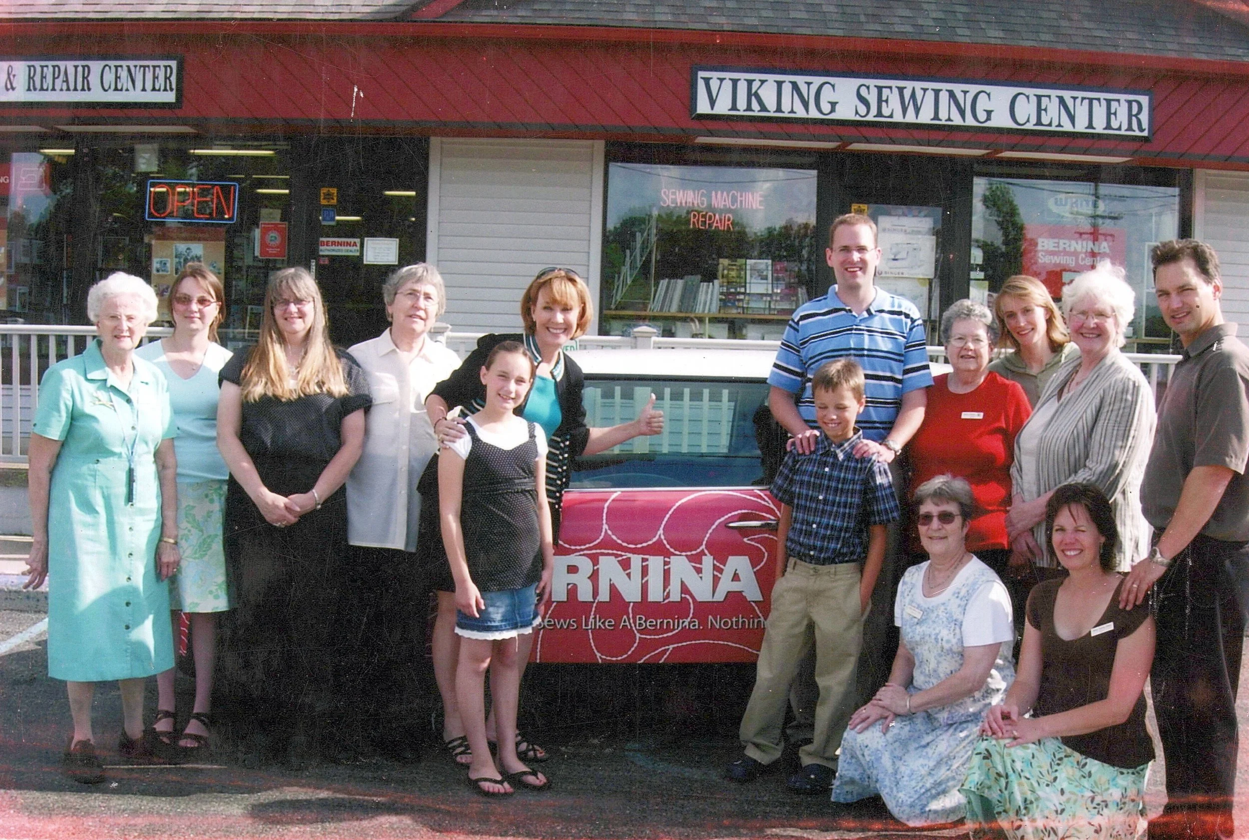 Staff with Alex Anderson and Ann Arbor Sewing Center's BERNINA car
