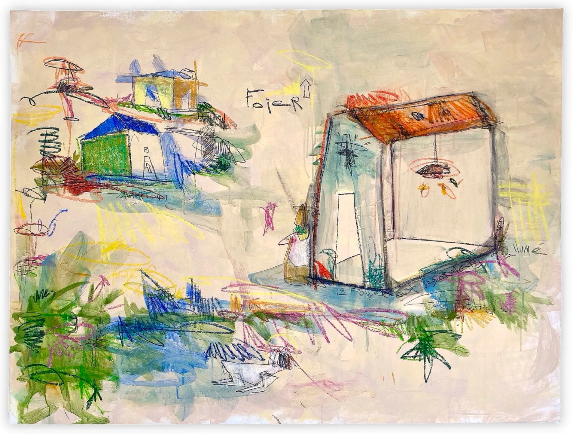 Foier . 97x130 . Peinture vinylique, pastel sec, pierre noire, graphite sur toile . 2023