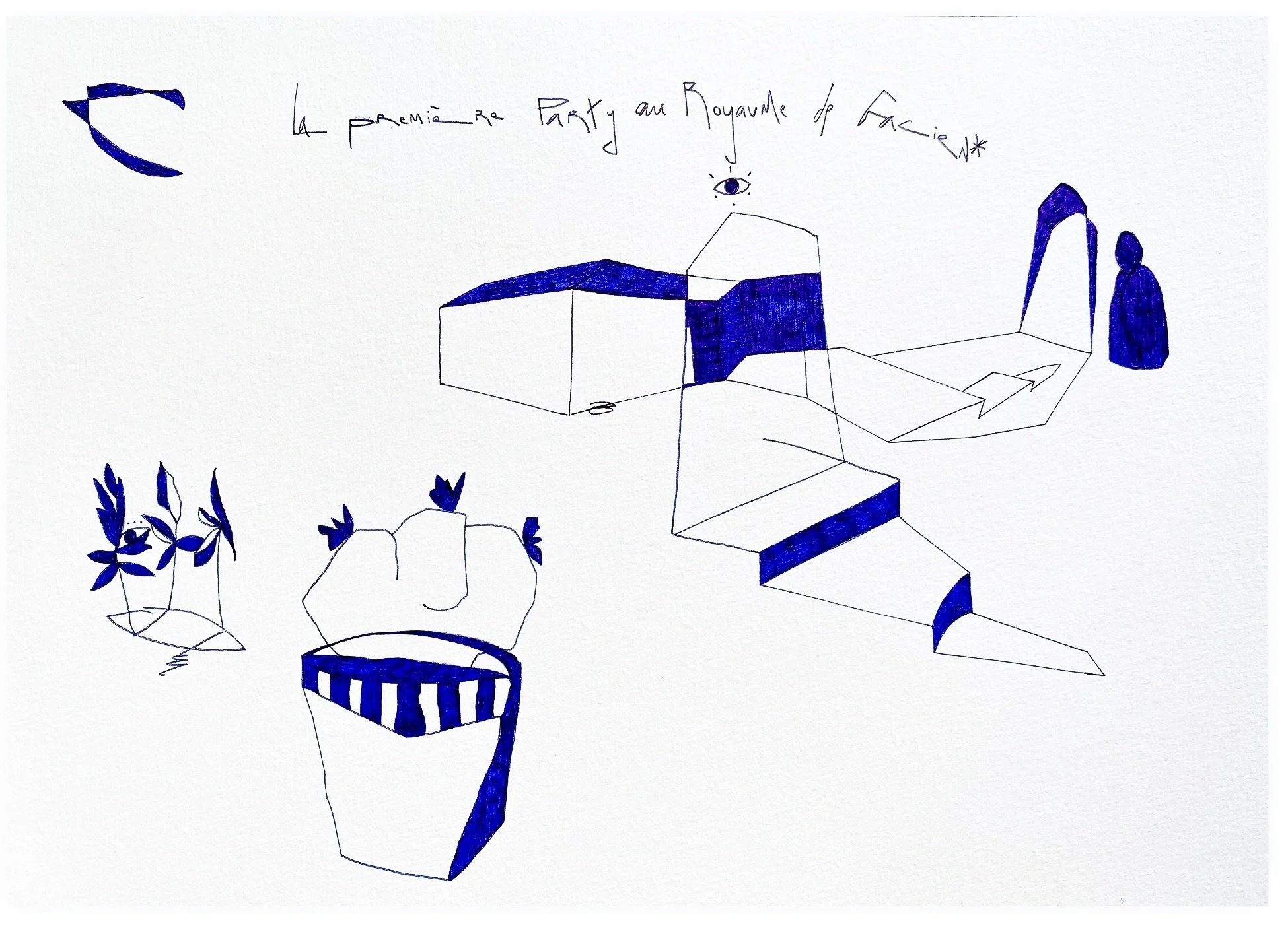 La première Party au Royaume de Gacien . 21x29,7 . Encre sur papier . 2025