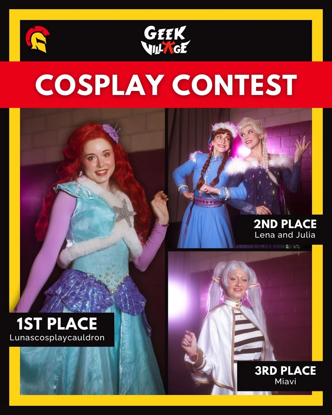 🔥 SATURDAY WINNERS GEEK VILLAGE WINTER TALES 🔥

That&rsquo;s a wrap on day one of this edition of @geekvillagebelgium. Time to announce our winners of today!

Cosplay Contest:
🥇 @lunascosplaycauldron 
🥈 @lena.amidala &amp; @juliatrinket
🥉 @miavi