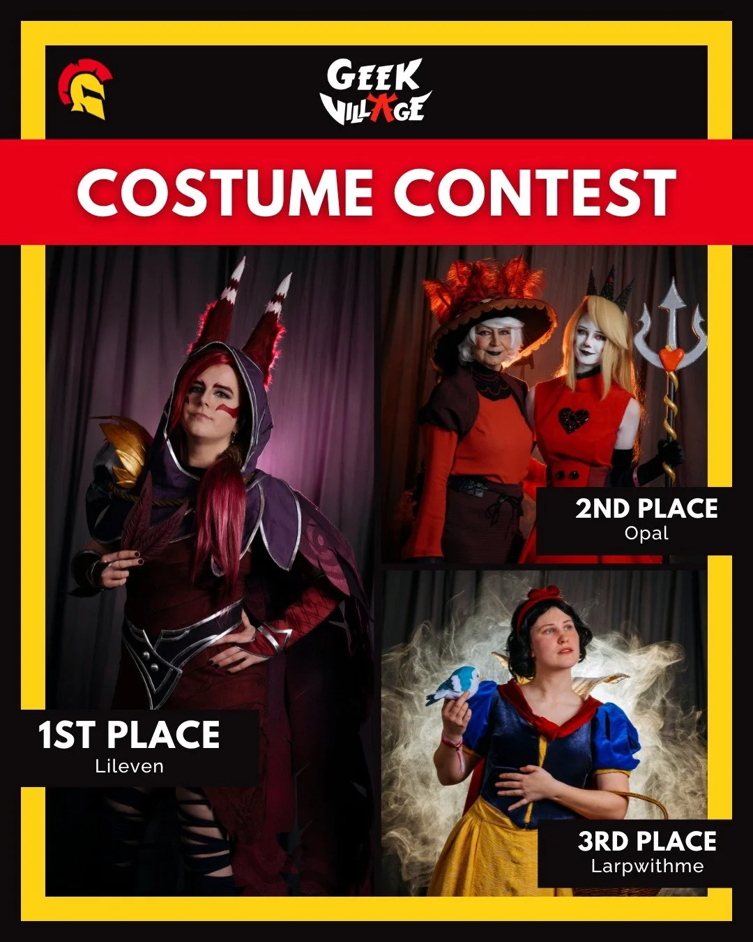 🔥 SUNDAY WINNERS GEEK VILLAGE WINTER TALES 🔥

And just like that, this edition of @geekvillagebelgium has come to an end. Time to announce our Sunday winners!
Costume Contest:
🥇 @es.lileven 
🥈 @opal_editings 
🥉 @larpwithme 

Catwalk:
🏆 @azilas_