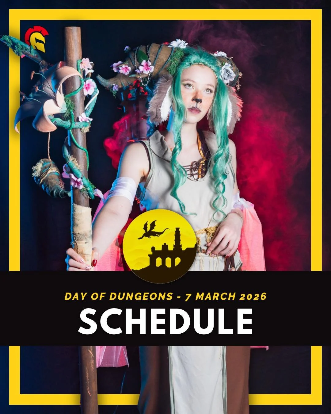🚨 SCHEDULE DAY OF DUNGEONS 🚨

Adventurers, gather round! ⚔️
The guild has unveiled the small but official timetable for this year's @dayofdungeons. Prepare your costumes and gather your party.

We can't wait to see you there! 🎲🐉

🌿 @ghostly._.cr