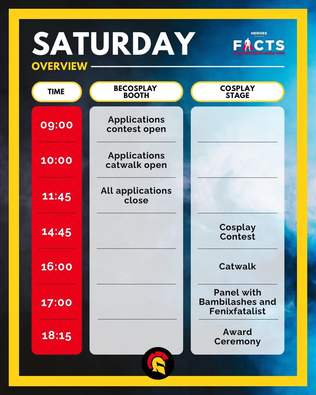 🚨 SCHEDULE FACTS SPRING - SATURDAY🚨

Our new and improved timetable for this edition of @factsconvention is here! 
Find out exactly when all the activities take place, so you can strut, cheer, and snap every epic moment.
⚠️ This schedule is for SAT