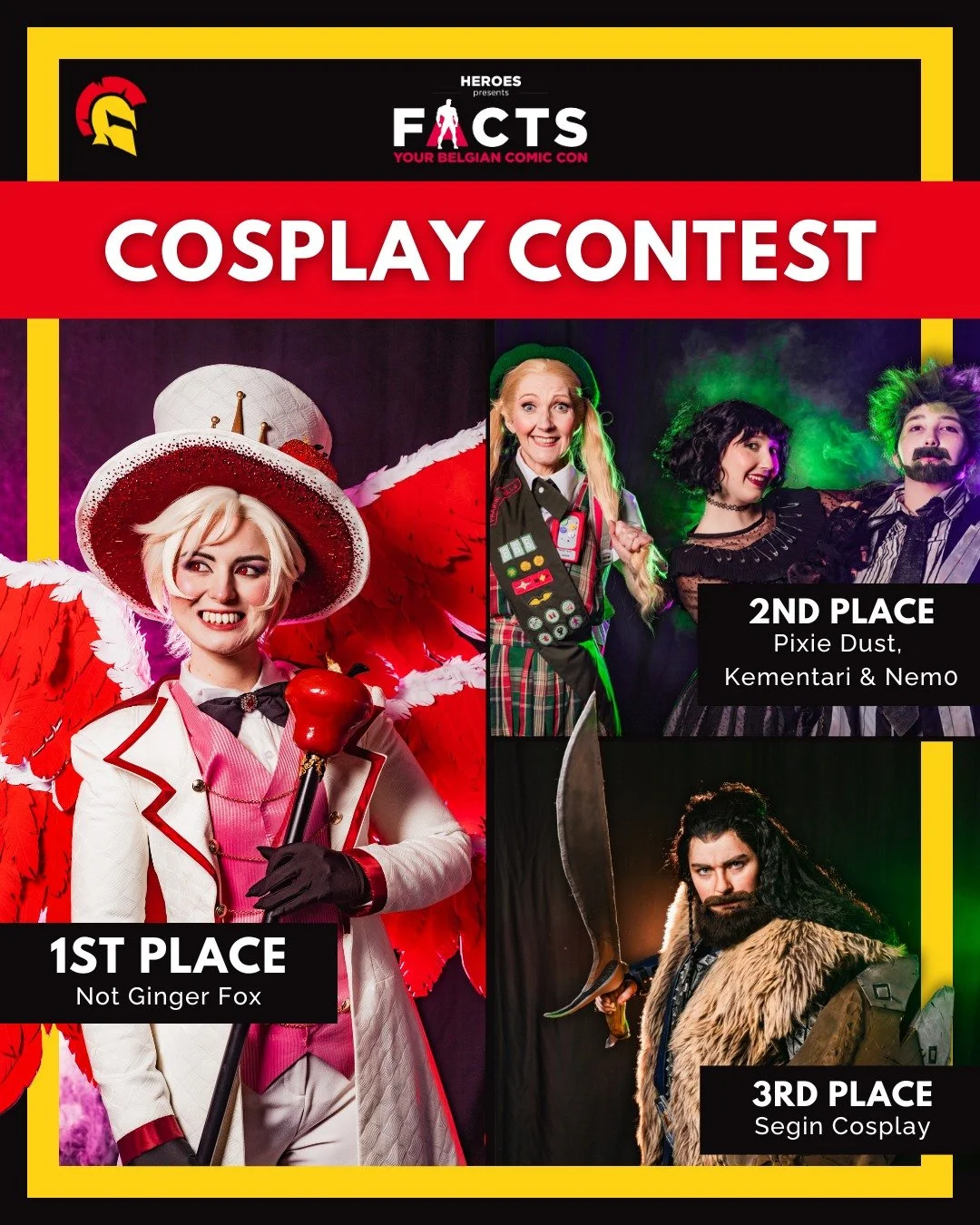 🔥 SATURDAY WINNERS FACTS SPRING EDITION 🔥

That&rsquo;s a wrap on day one of @@factsconvention. Time to announce our first set of winners of the weekend.

Cosplay Contest:
🥇 @not_ginger_fox 
🥈 @_pixie_dust_cosplay_, @kementari_cosplay &amp; @nem0