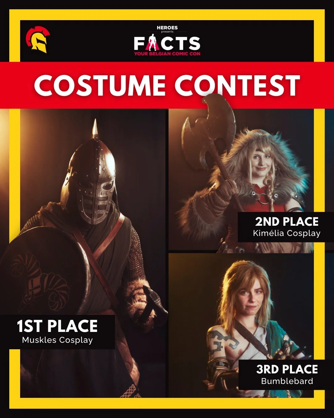 🔥 SUNDAY WINNERS FACTS SPRING EDITION 🔥

And that&rsquo;s the end of @factsconvention! As always, time to announce our winners!

Costume Contest:
🥇 @muskles_cosplay 
🥈 @kimelia_cosplay 
🥉@bumblebard.cos 

Catwalk:
🏅 Let us know if this is you!
