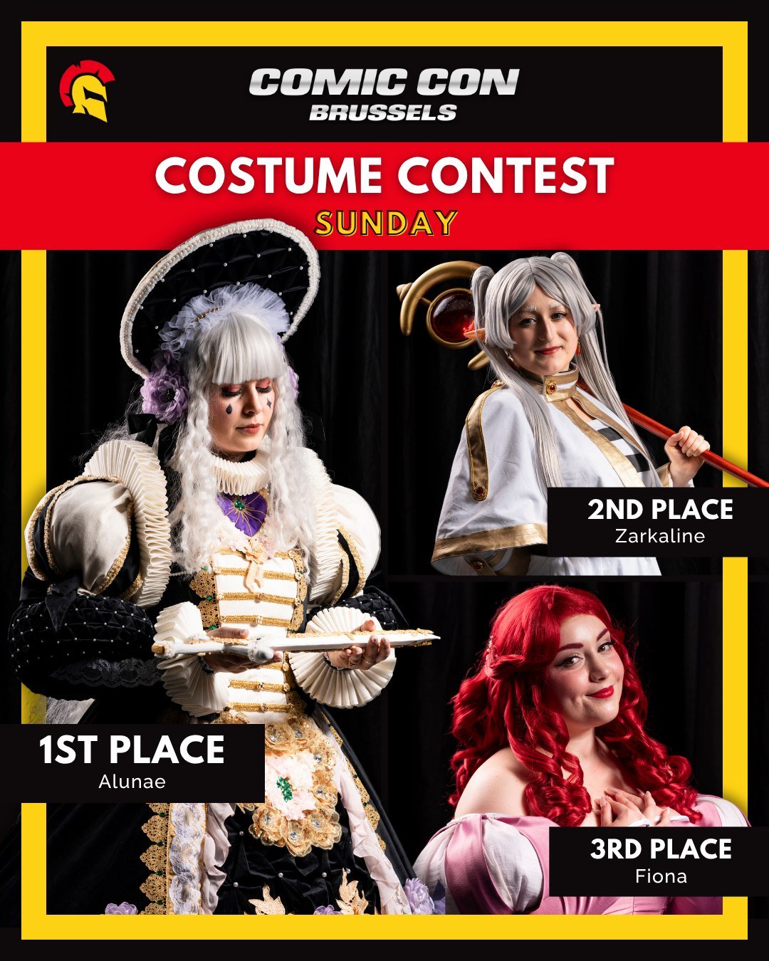🔥 SUNDAY WINNERS COMIC CON BRUSSELS SPRING 🔥

Here are the winners from last Sunday&rsquo;s Costume Contest at this edition of @comicconbrussels:
🥇 @alunae_cosplay 
🥈 @zarkaline 
🥉 @fiona_costumes 

A big thank you to our lovely judges:
🔸 @say_