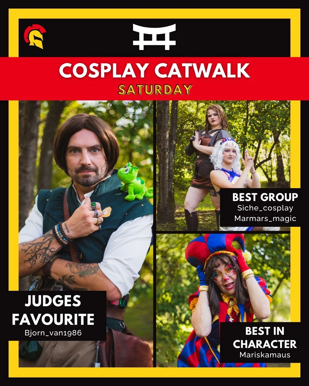 🔥 SATURDAY CATWALK WINNERS MANGA &amp; COSPLAY FESTIVAL 🔥

The first day of the Manga and Cosplay Festival at the Japanse Tuinen has been a BLAST! 
Time to announce the winners of today:
🏆 Judges favourite: @bjorn_van1986 
🏆 Best group: @siche_co