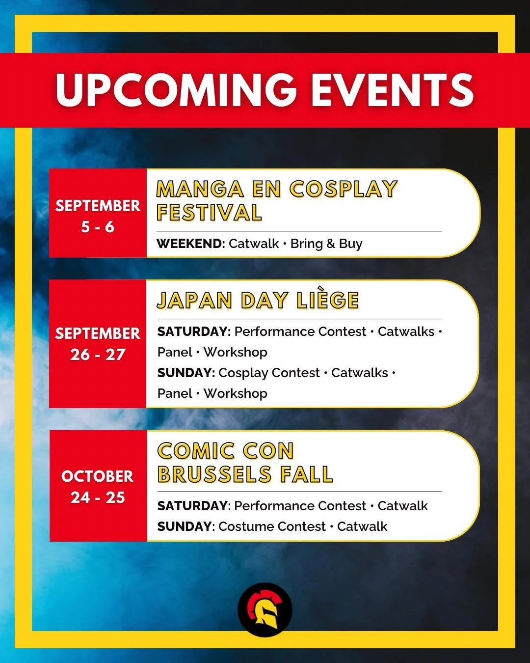 Curious about which conventions you can find us at in the upcoming months? We&rsquo;ve got you covered! Check out our handy event lineup and start marking your calendars! 📅🔥

🔸MANGA &amp; COSPLAY FESTIVAL - September 5 &amp; 6
@japansetuinbe 
Satu
