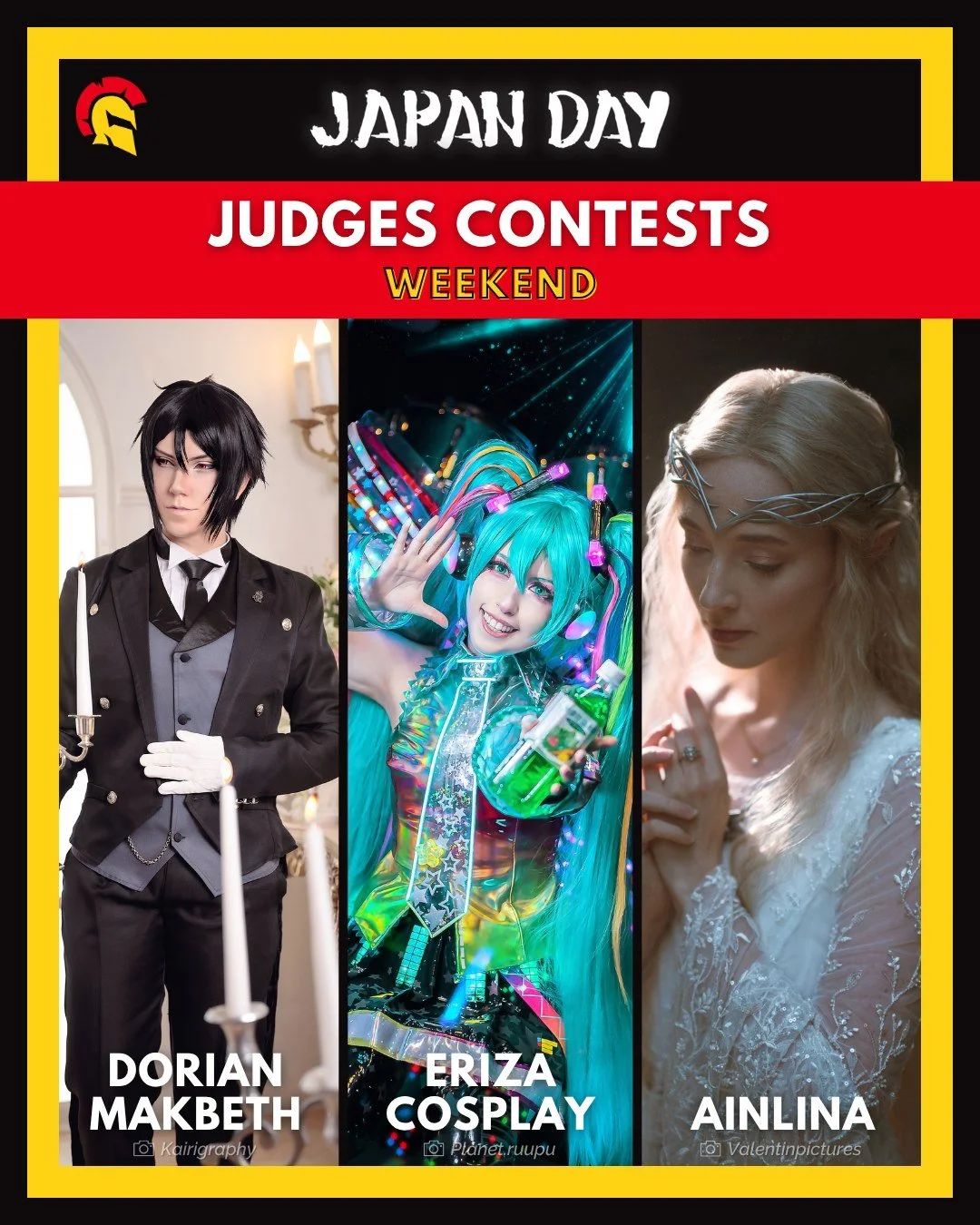 🔥 JUDGES JAPAN DAY LI&Egrave;GE 🔥

The talented cosplay guests at @japanday_officiel will be taking on the role of judges for both contests:
🎭 Performance Contest - Saturday
🪡 Cosplay Contest -  Sunday

Meet your judges:
🔸 @dorianmakbeth 
🔸 @er