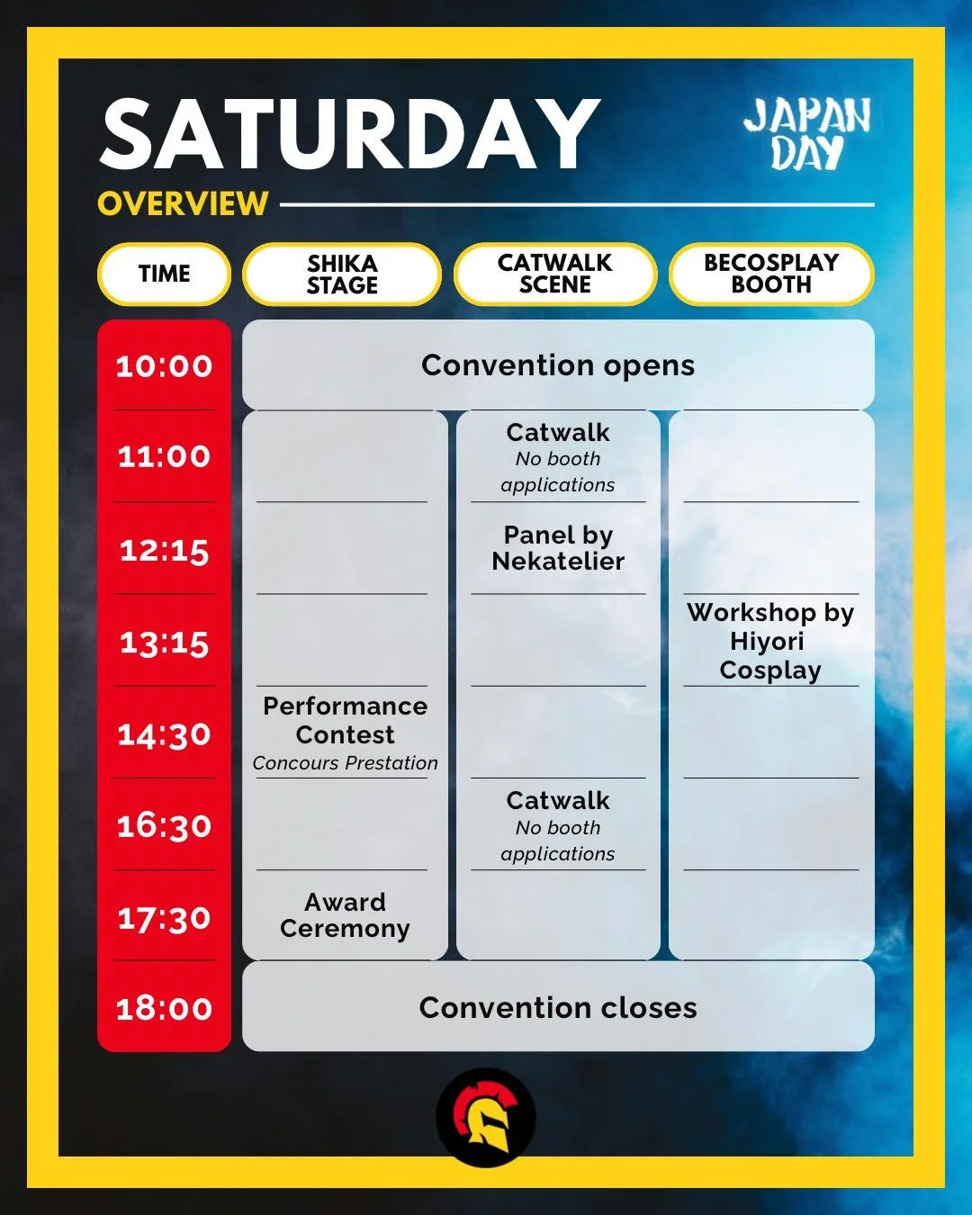 🚨 SATURDAY SCHEDULE JAPAN DAY LI&Egrave;GE 🚨

Our timetable for this edition of Japan Day Li&egrave;ge is here!
Find out exactly when and where all the activities take place!

⚠️ This schedule is for SATURDAY only! Check our next post for Sunday.

