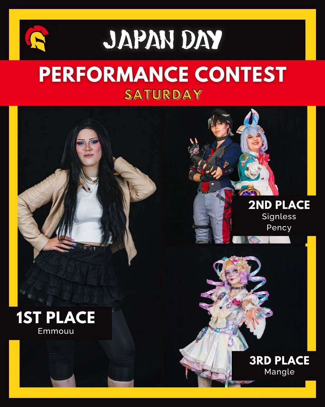 🔥 SATURDAY PERFORMANCE CONTEST WINNERS JAPAN DAY LI&Egrave;GE 🔥

Here are the winners from Saturday&rsquo;s Performance Contest (Concours Prestation) of @japanday_officiel:
🥇 @emmouu._ 
🥈 @amy.signless &amp; @pencycosplay 
🥉 @mangle_cos 

A big 