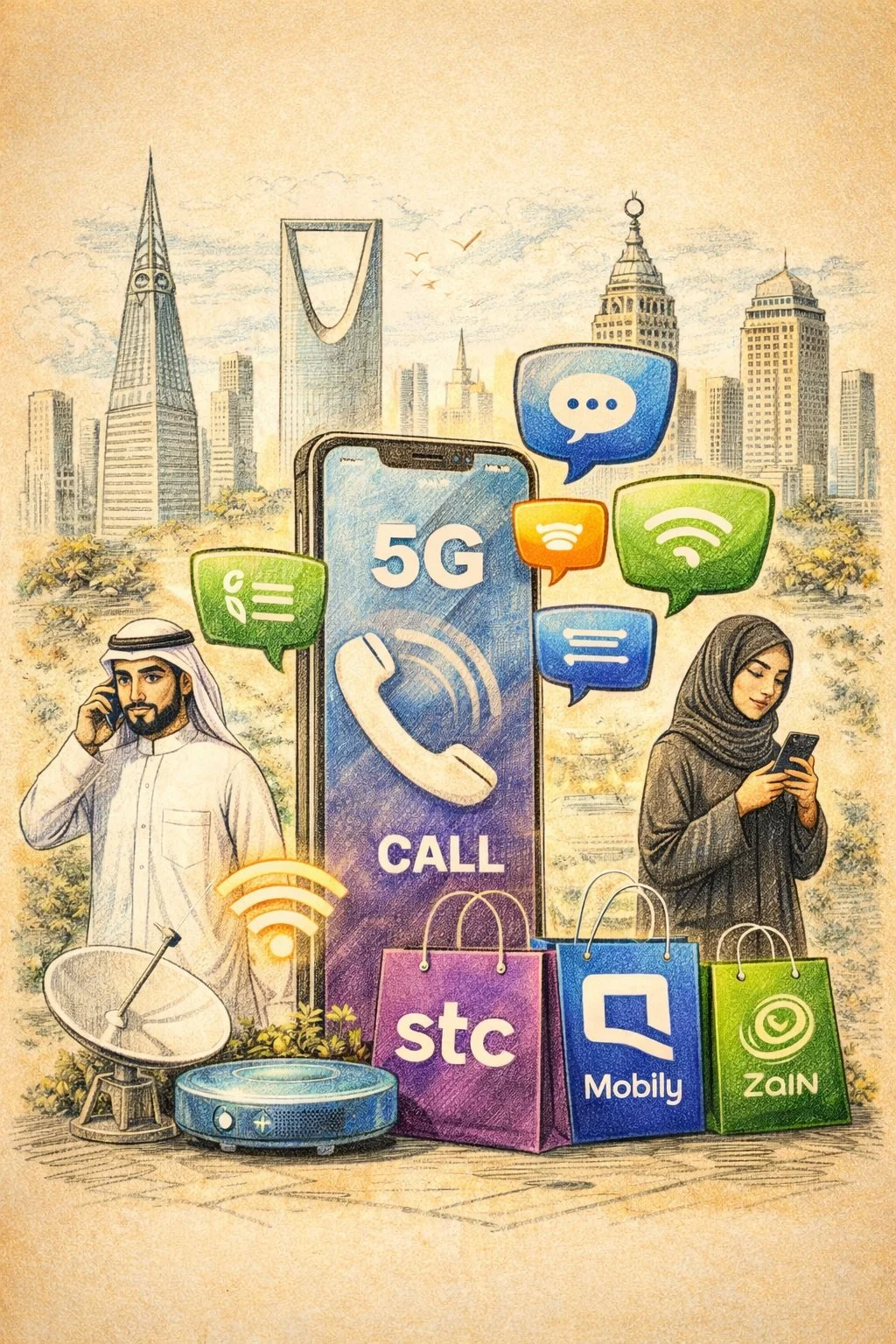 SIM card counters at King Khalid International Airport in Riyadh