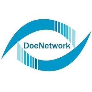 Logo for DoeNetwork with a blue stylized wave and vertical lines.