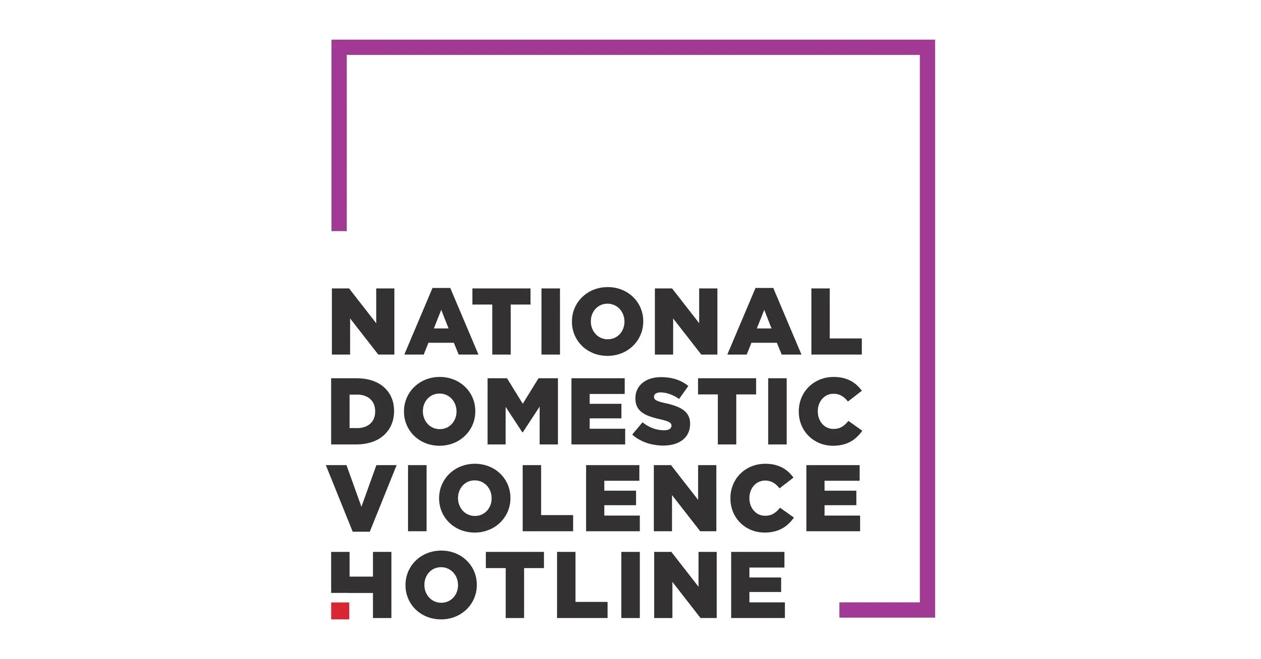 Logo for National Domestic Violence Hotline with purple border, black text, and red and purple accents.