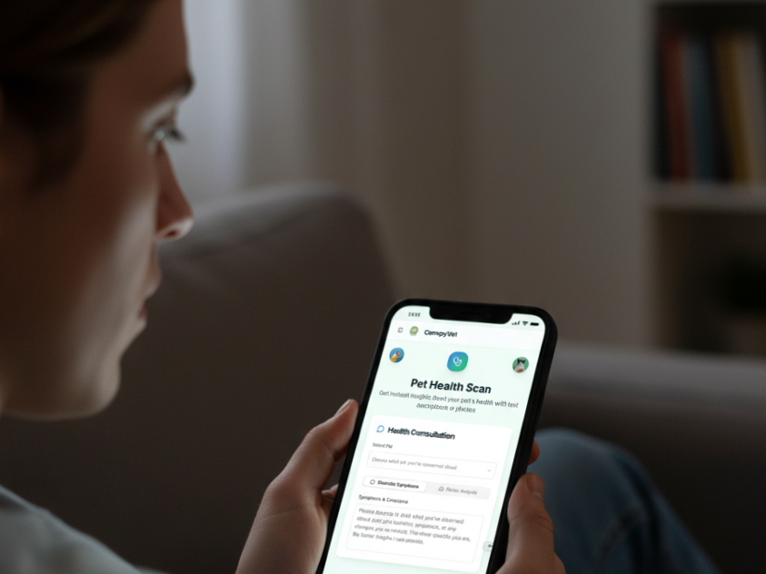 CanopyVet app AI health scan interface for dog symptoms