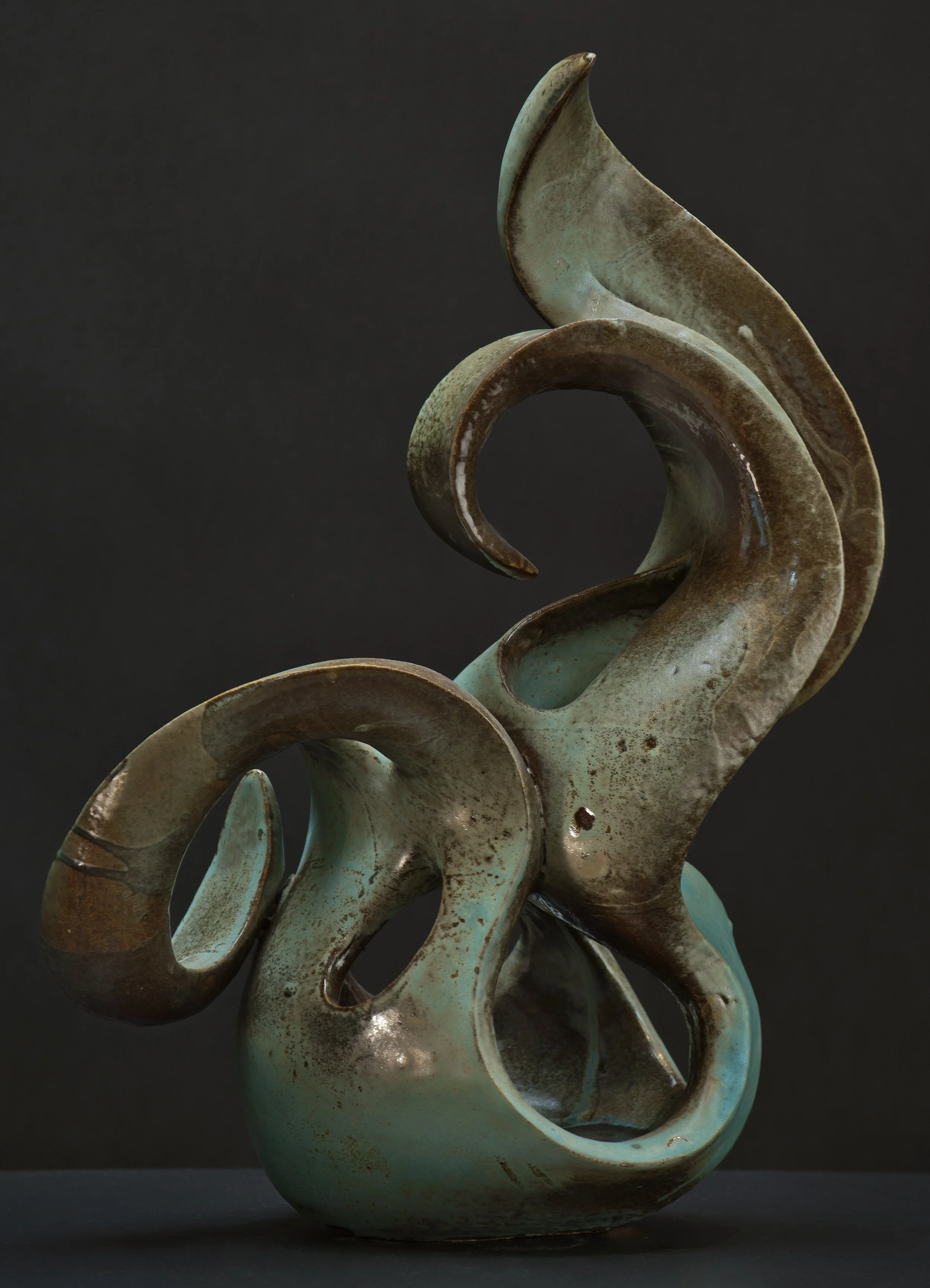 Unfurl 21" x 18" x 10" stoneware, glaze, glass Clay