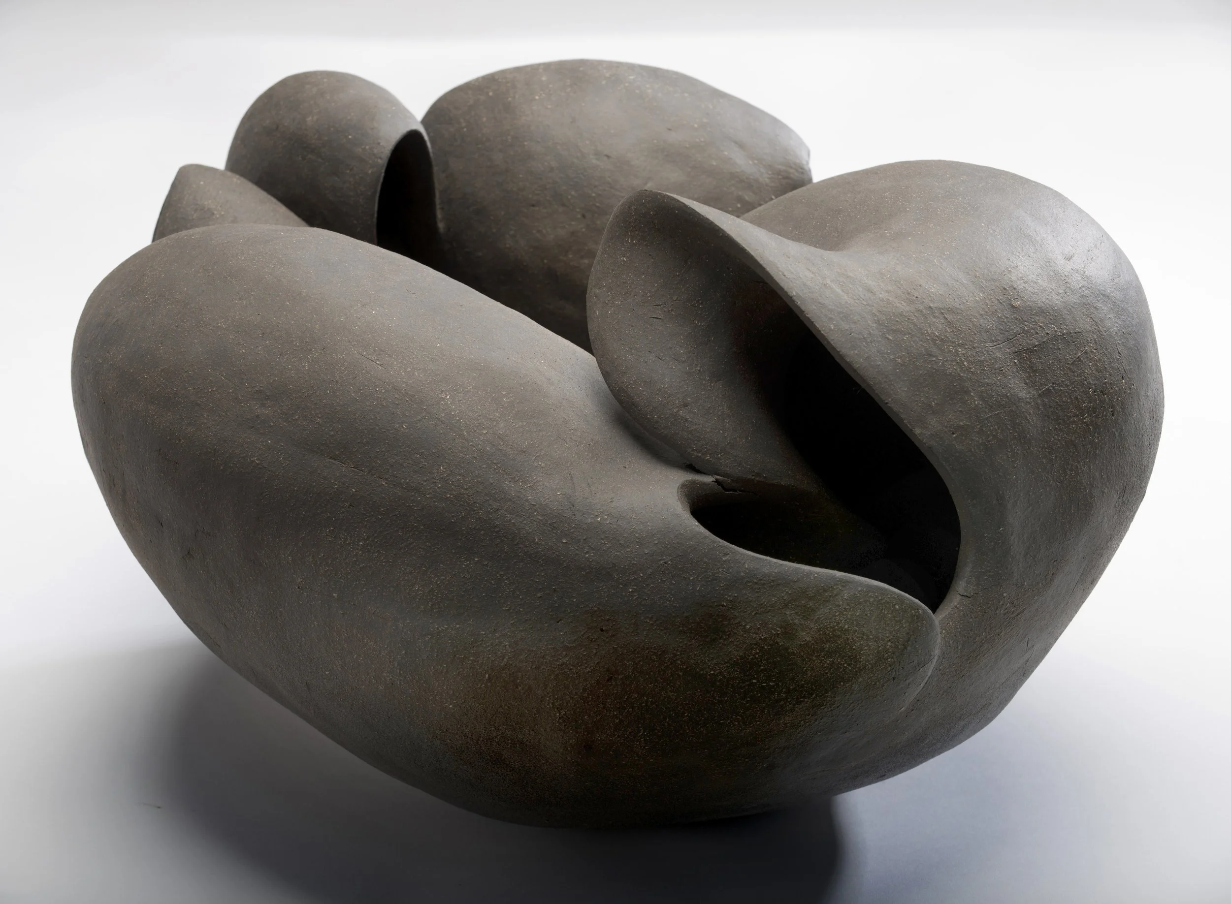 Closed 12" x 18" x 16" smoked stoneware, unglazed, glass Clay