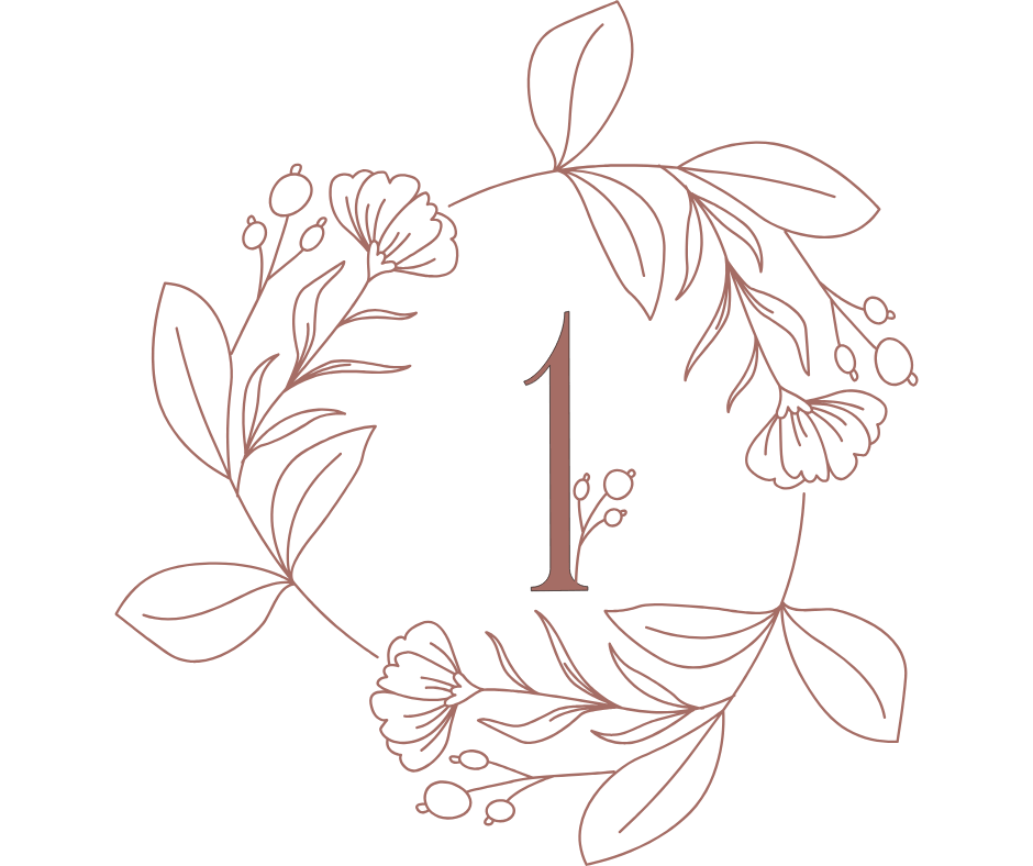 Elegant floral design with the number 1 in the center for booking for Swan Wellness Center in Tampa, FL, surrounded by delicate rose and leaf outlines, on a black background.