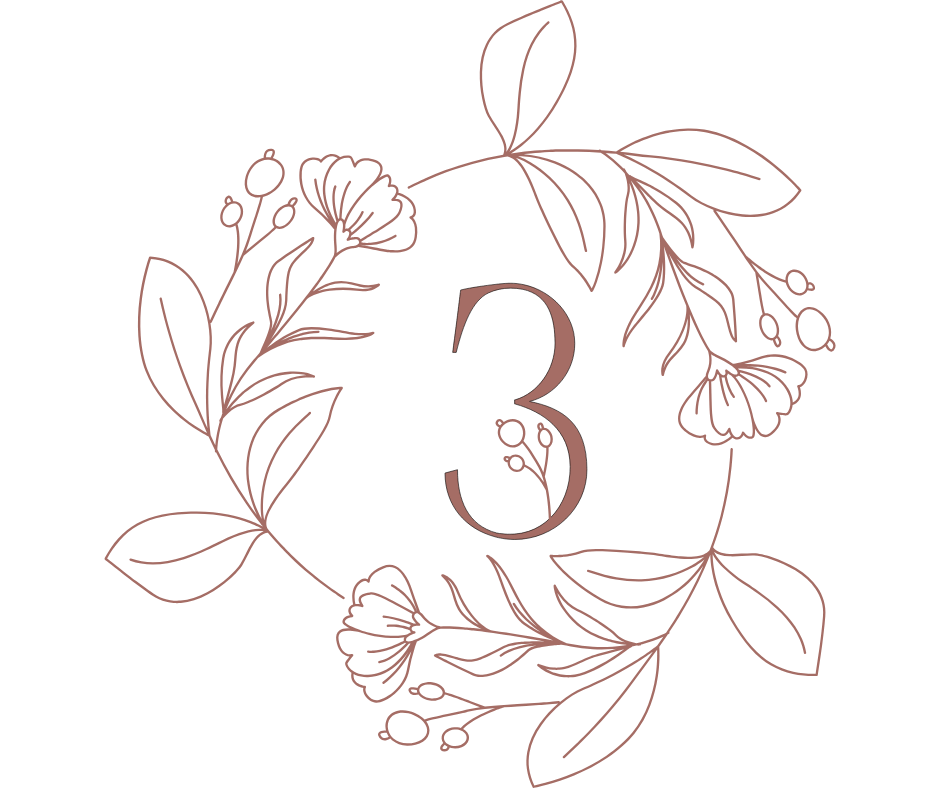 Decorative floral number three with pink outlines on black background for booking for Swan Wellness Center in Tampa, FL