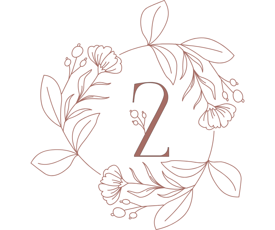 A decorative number 2 surrounded by a floral wreath on a black background for booking for Swan Wellness Center in Tampa, FL.