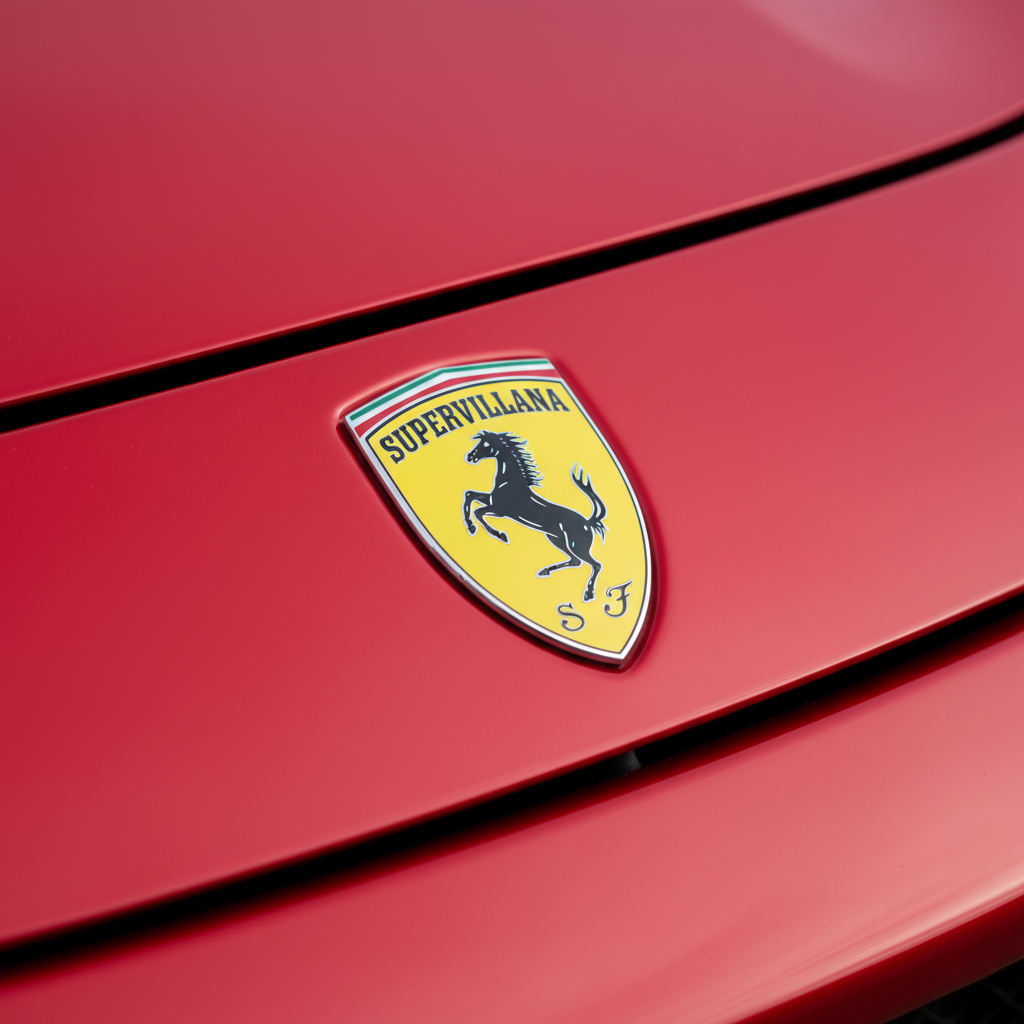 Escudo de Ferrari en coche rojo