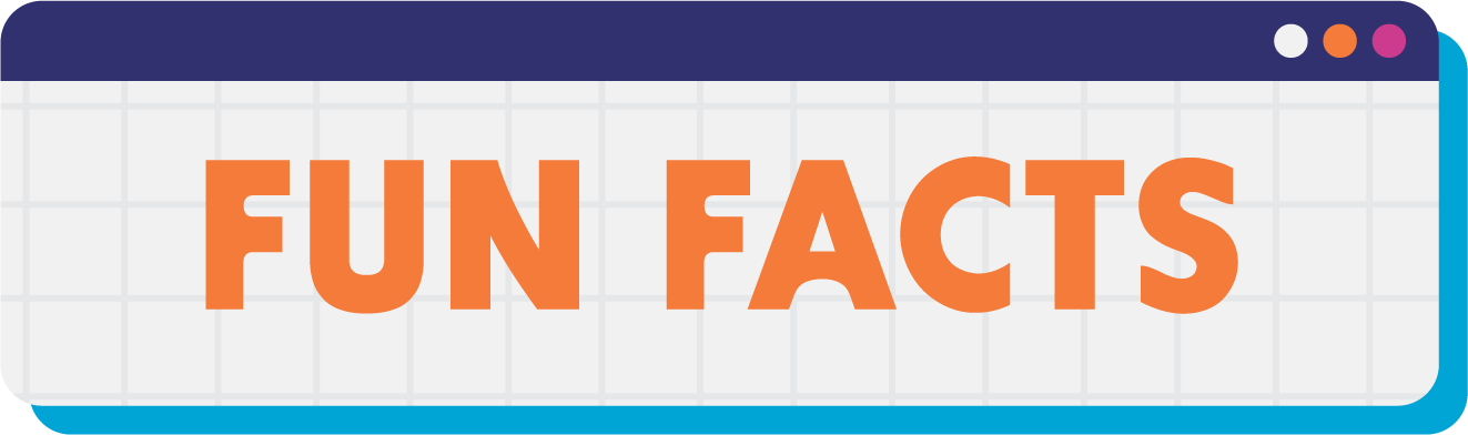 A digital graphic displaying the words "FUN FACTS" in large orange letters on a grid-patterned background, resembling a computer window with purple, white, yellow, and pink buttons at the top right.