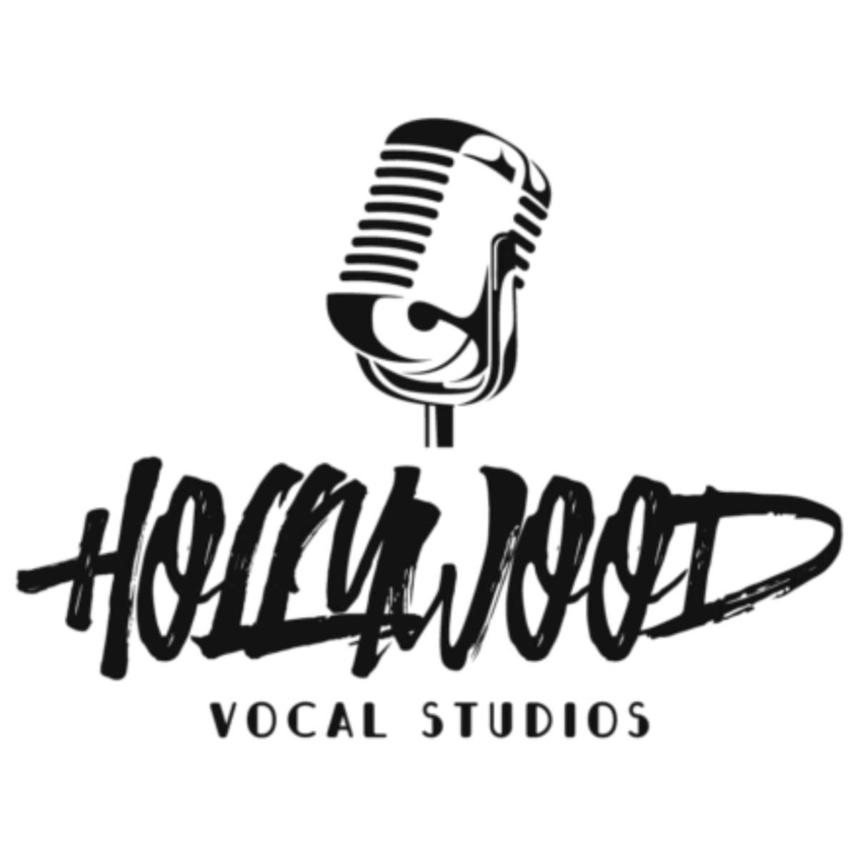 Logo for Hollywood Vocal Studios featuring a vintage microphone above the stylized text 'Hollywood' and smaller text 'Vocal Studios'.