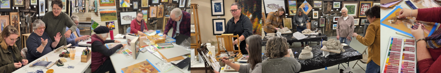 Participants working on art projects during a hands-on workshop at the Alexandria Art Guild