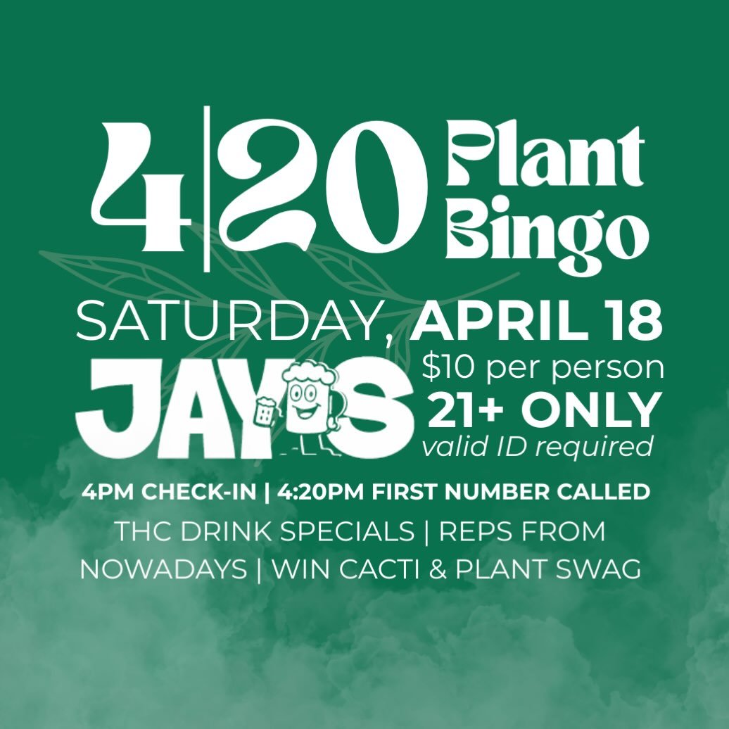 We are beyond excited to partner with our new neighbors @nodesthomeplants for a very special edition of bingo to celebrate 4/20 weekend!

Plant bingo will be Saturday, April 18th from 4:20-6:00pm. We&rsquo;ll have a handful of THC drinks &amp; themed