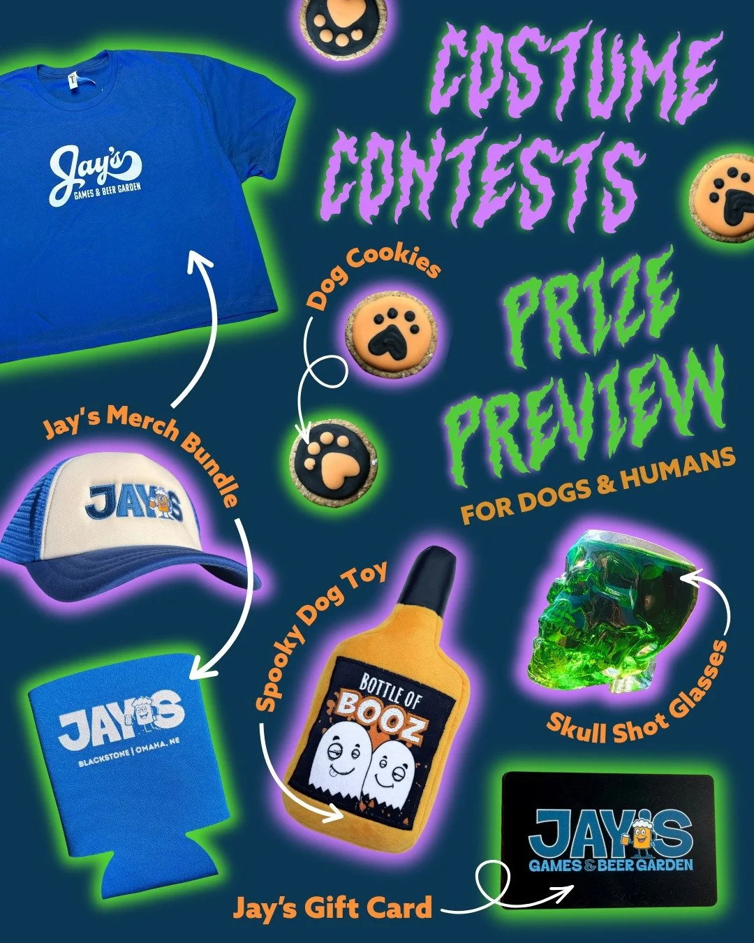 Revealing some of the treats in the costume contest prize bundles for Jay's 1st ever Halloween! 🎃🦇🧛 

HUMANS:
👻 $200+ Grand Prize
👻 Categories include Best Costume, Most Creative, and Best Group Costume
👻 Entries open at 10pm; winners announced