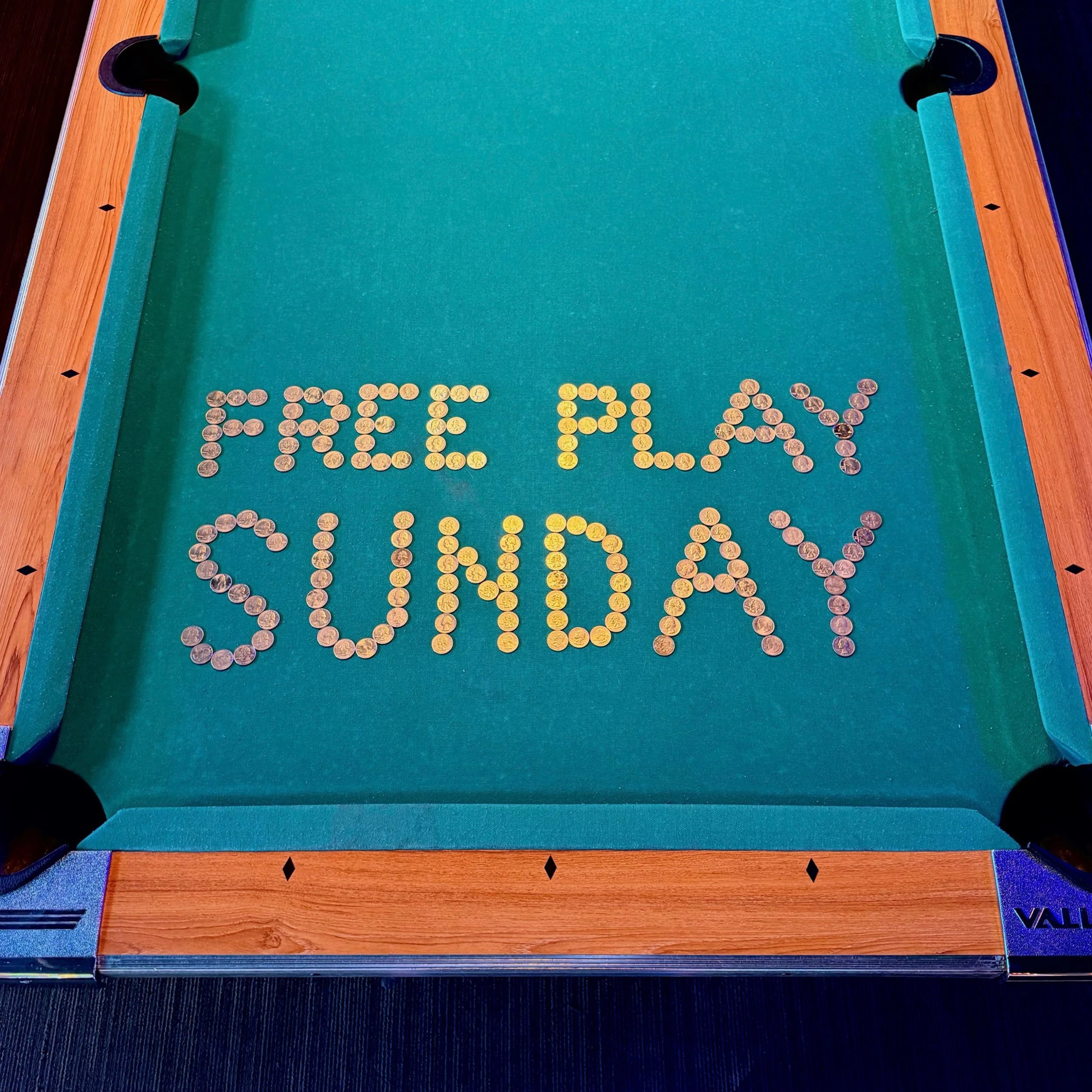Games are on us today 🪙 Get $1 of quarters with every round, every Sunday, open to close! 

Darts, pool, pinball, skeeball &amp; more are waiting for you 🎯 Come play!