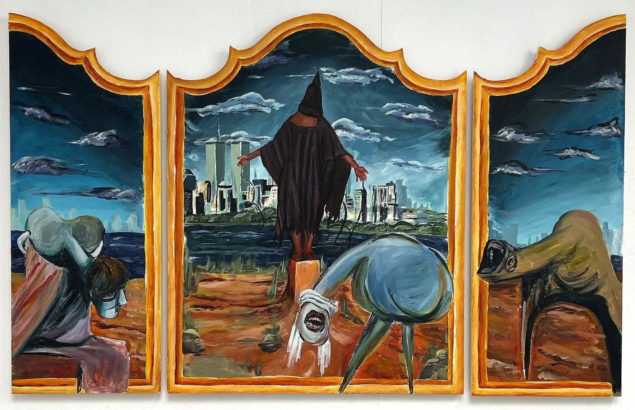 Figures Employed at the Base of the Hooded Man | Acrylic on Wood