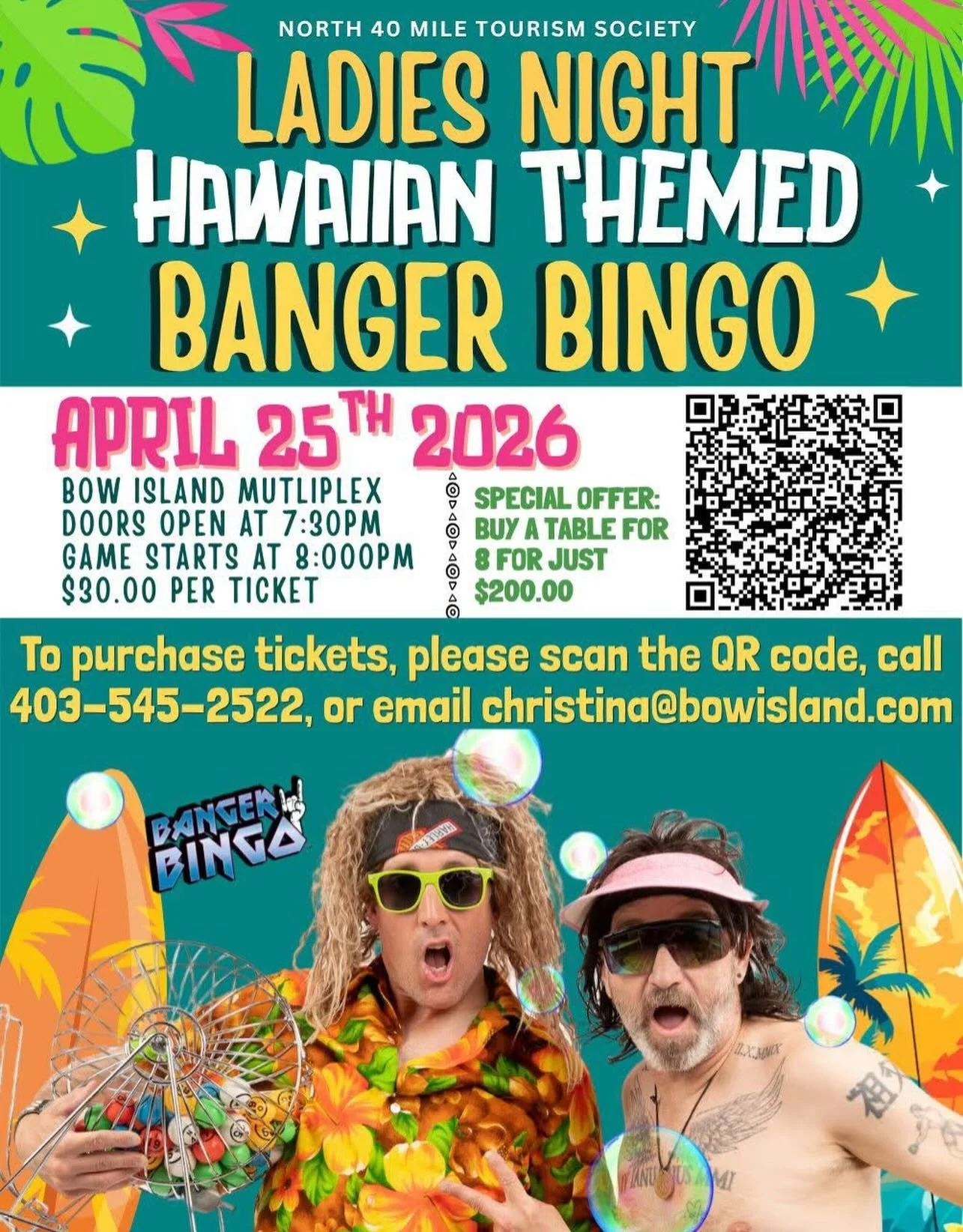 Bow Island!

We&rsquo;re going Hawaiian 🌺 party Ladies Night this Saturday April 25th!
See image for ticket details☝️