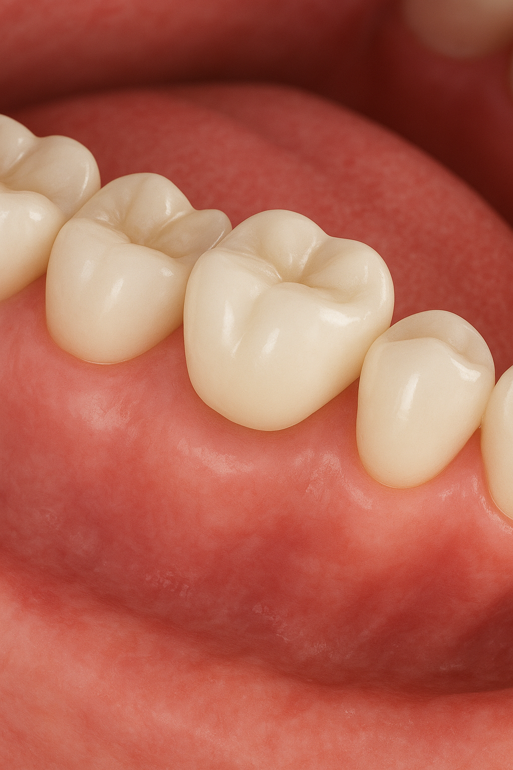 Close-up of human molar teeth inside a person's mouth.