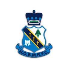 The logo of N.O.B.M.R.F.C, featuring a crown, a tree, a cross, and a rugby ball.