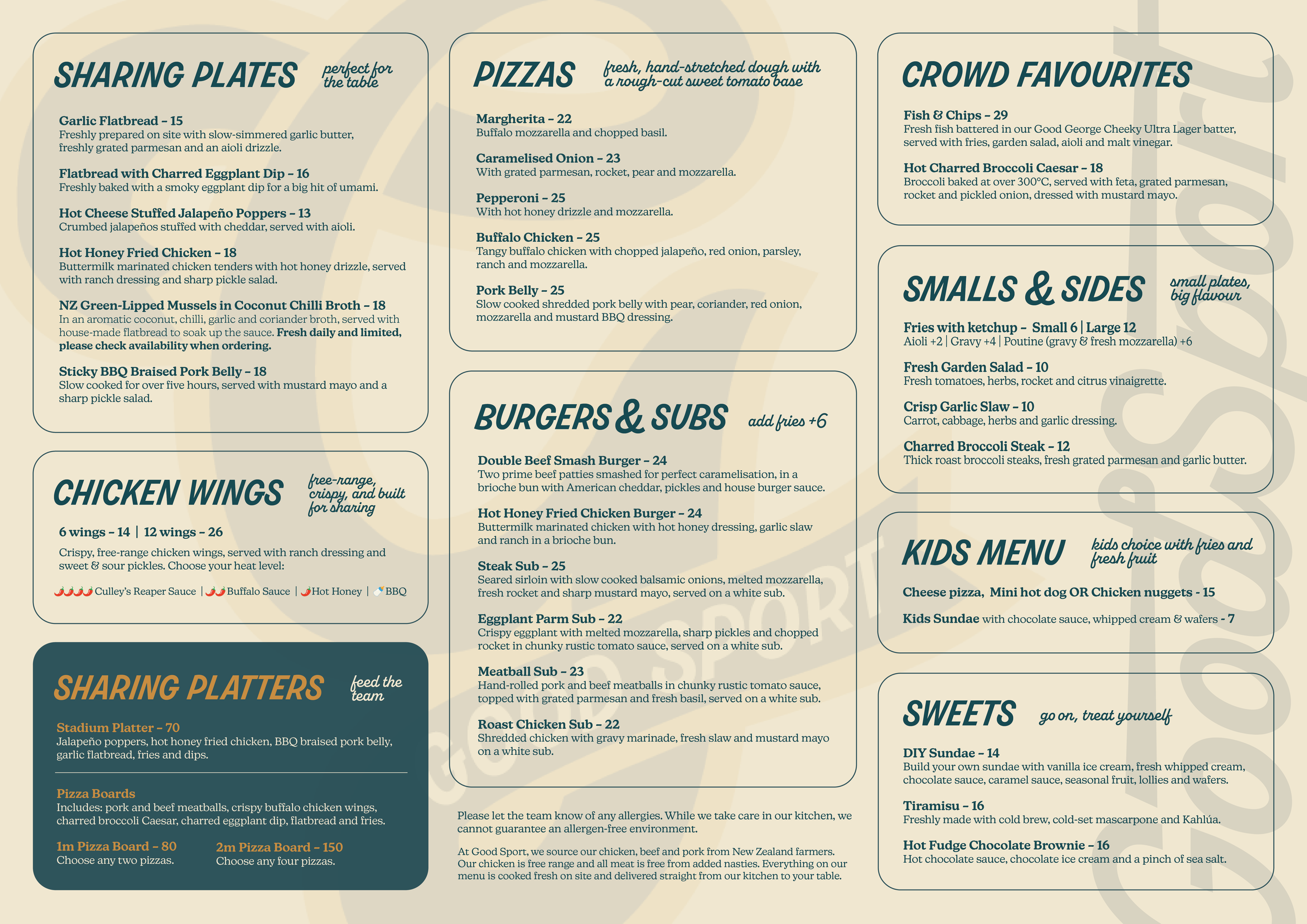 Food Menu at Good Sport Napier 2026
