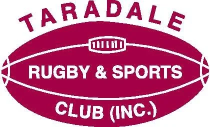 Logo of Taradale Rugby & Sports Club Inc., featuring a maroon rugby ball with white text.