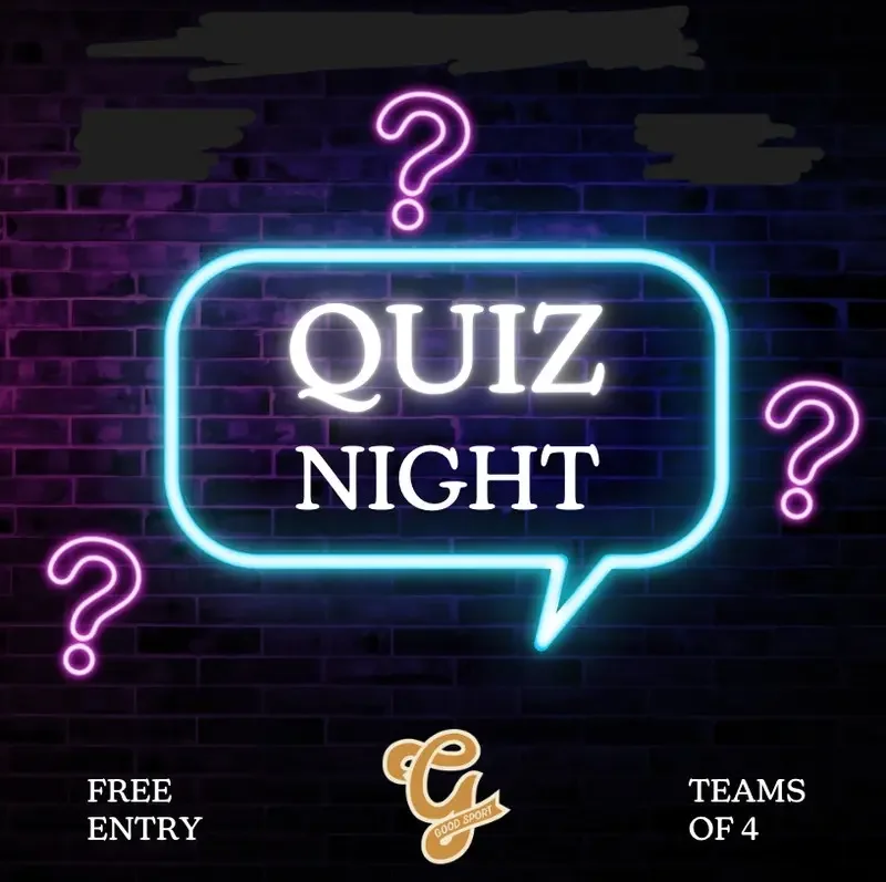 Quiz night promotion graphic on Monday at Good Sport