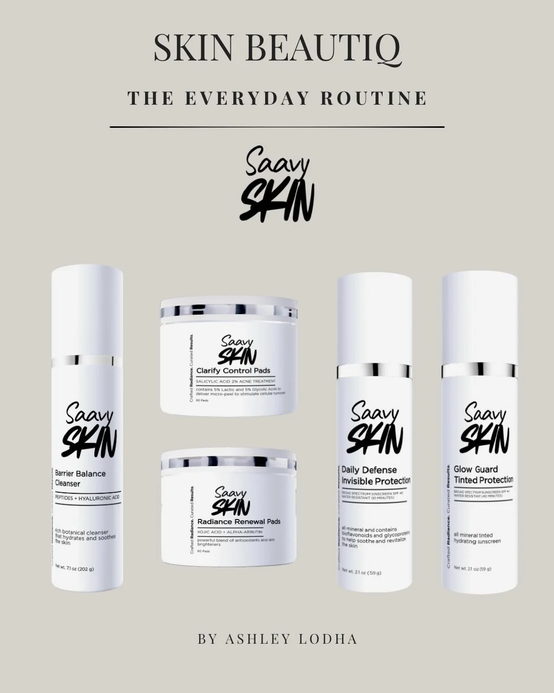 MEET THE SAAVY SKIN ROUTINE

Formulated products designed to cleanse, correct, protect, and enhance your skin every single day.

A curated system powered by clinical ingredients and results-driven formulations to target acne, dullness, aging, and ove
